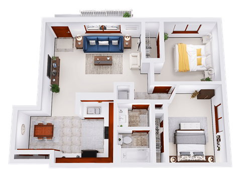 Floor plan for 2 beds, 1 bath, 928 sqft